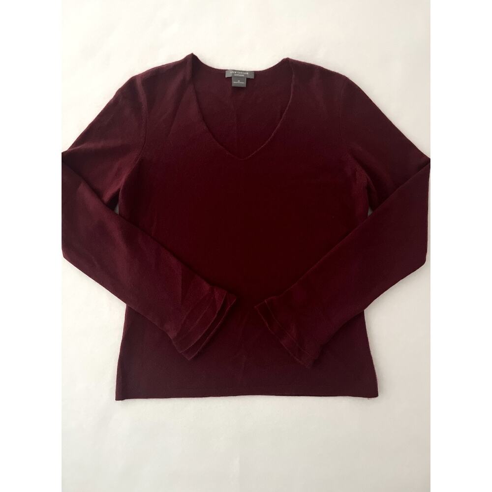 Ann Taylor Sweater Women M Red Cashmere V Neck Lightweight Ruffled Sleeve